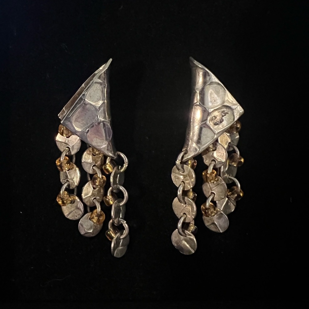 Sterling Silver and Gold Tone Dangle Earrings - Silver and Gold
